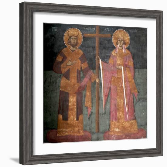 Exaltation of the Cross. Saints Constantine the Great and Helena, Ca 1350-null-Framed Giclee Print