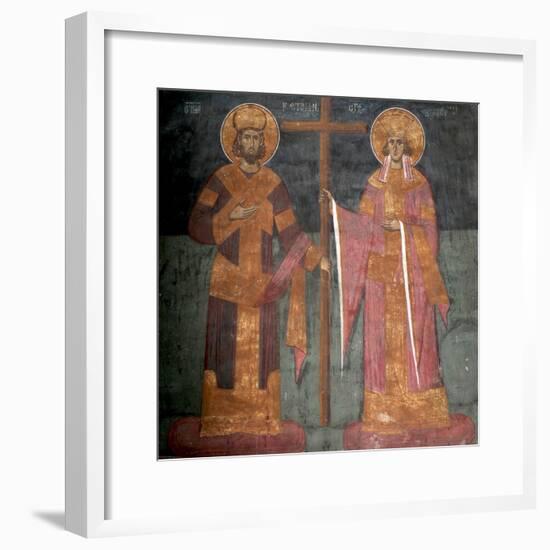 Exaltation of the Cross. Saints Constantine the Great and Helena, Ca 1350-null-Framed Giclee Print