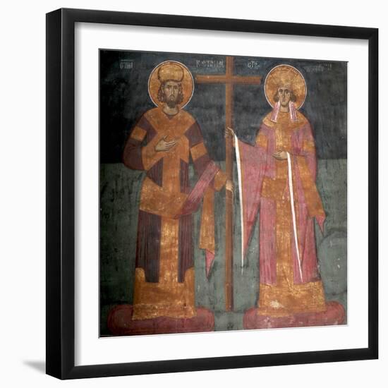 Exaltation of the Cross. Saints Constantine the Great and Helena, Ca 1350-null-Framed Giclee Print