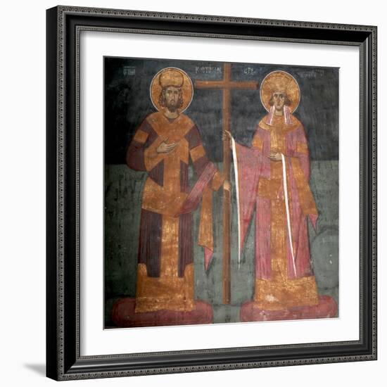 Exaltation of the Cross. Saints Constantine the Great and Helena, Ca 1350-null-Framed Giclee Print