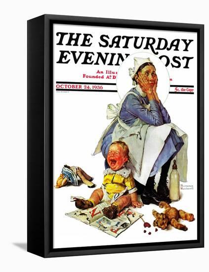 "Exasperated Nanny" Saturday Evening Post Cover, October 24,1936-Norman Rockwell-Framed Premier Image Canvas