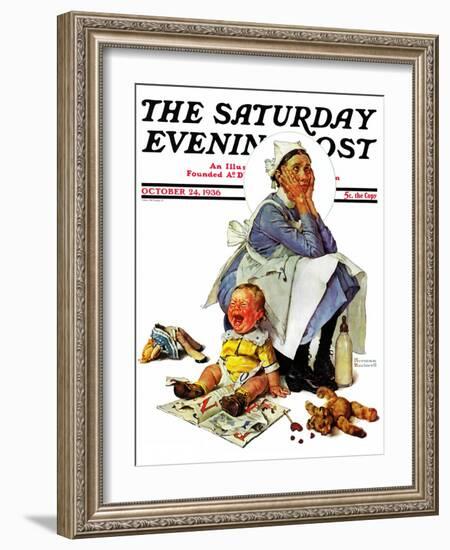 "Exasperated Nanny" Saturday Evening Post Cover, October 24,1936-Norman Rockwell-Framed Giclee Print