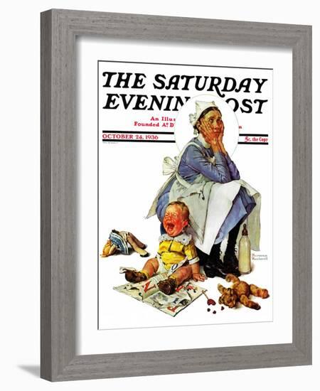 "Exasperated Nanny" Saturday Evening Post Cover, October 24,1936-Norman Rockwell-Framed Giclee Print