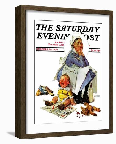 "Exasperated Nanny" Saturday Evening Post Cover, October 24,1936-Norman Rockwell-Framed Giclee Print