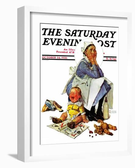 "Exasperated Nanny" Saturday Evening Post Cover, October 24,1936-Norman Rockwell-Framed Giclee Print