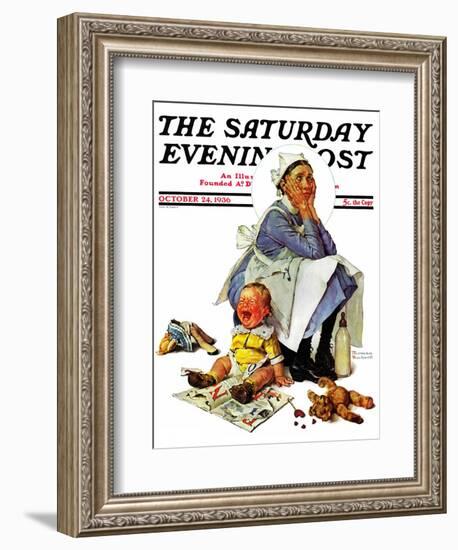 "Exasperated Nanny" Saturday Evening Post Cover, October 24,1936-Norman Rockwell-Framed Giclee Print