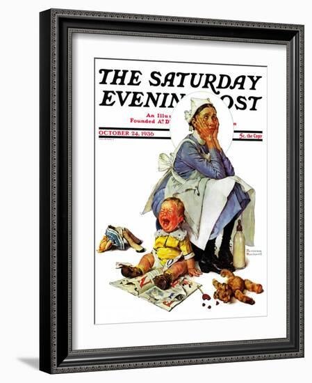 "Exasperated Nanny" Saturday Evening Post Cover, October 24,1936-Norman Rockwell-Framed Premium Giclee Print