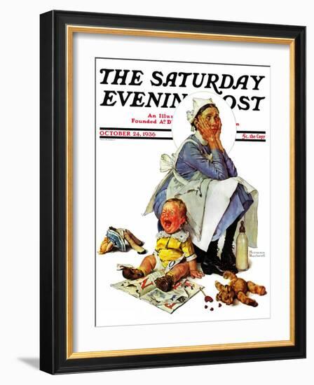 "Exasperated Nanny" Saturday Evening Post Cover, October 24,1936-Norman Rockwell-Framed Premium Giclee Print