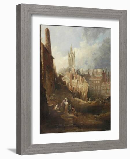 Excavations for the High Level Bridge, Newcastle Upon Tyne, C.1846-Thomas Miles Richardson-Framed Giclee Print