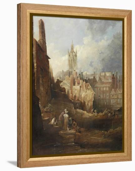 Excavations for the High Level Bridge, Newcastle Upon Tyne, C.1846-Thomas Miles Richardson-Framed Premier Image Canvas