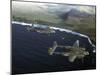 Excellent of a Squadron of American P-38 Fighters in Flight over an Aleutian Island-Dmitri Kessel-Mounted Photographic Print