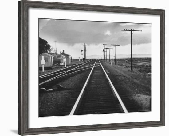 Excellent of Southern Pacific Railroad Tracks Stretching Off Into the Distance-Frank Scherschel-Framed Photographic Print