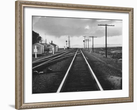 Excellent of Southern Pacific Railroad Tracks Stretching Off Into the Distance-Frank Scherschel-Framed Photographic Print