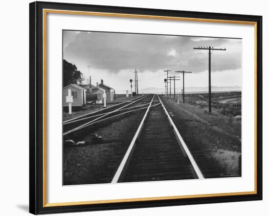 Excellent of Southern Pacific Railroad Tracks Stretching Off Into the Distance-Frank Scherschel-Framed Photographic Print