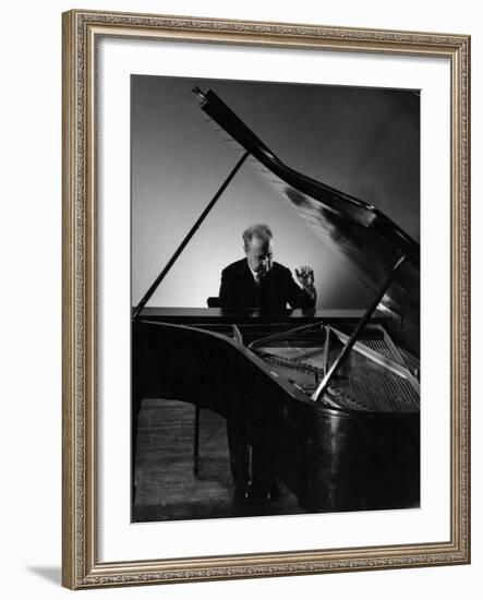 Excellent Photgraph of Pianist Josef Hofmann Seated at Piano in His Studio-Gjon Mili-Framed Premium Photographic Print