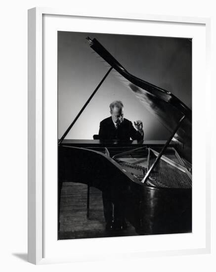 Excellent Photgraph of Pianist Josef Hofmann Seated at Piano in His Studio-Gjon Mili-Framed Premium Photographic Print