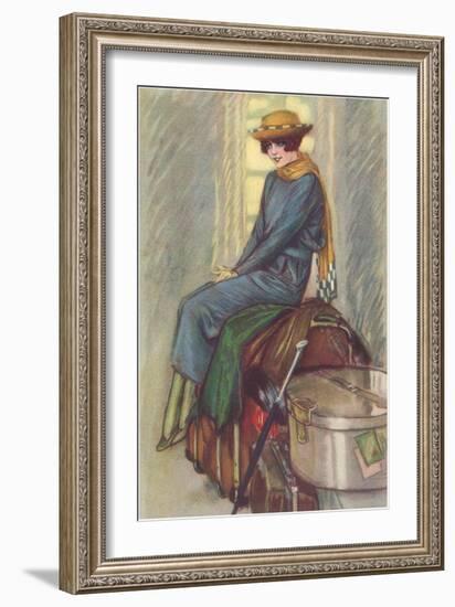 Excited Lady Traveler-null-Framed Art Print