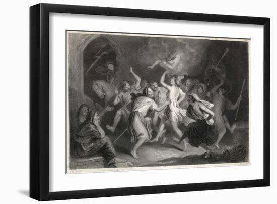 Excited Scottish Witches Dance to the Sound of Diabolical Bagpipes Before Flying off to the Sabbat-J.m. Wright-Framed Art Print