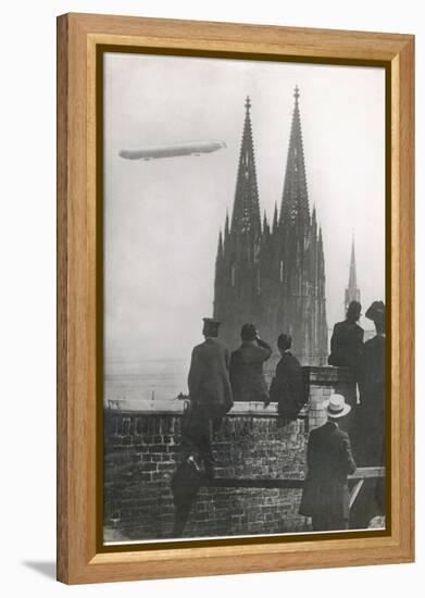 Excited Spectators Watching a Zeppelin Z111 Fly Over Cologne Cathedral Germany-null-Framed Premier Image Canvas