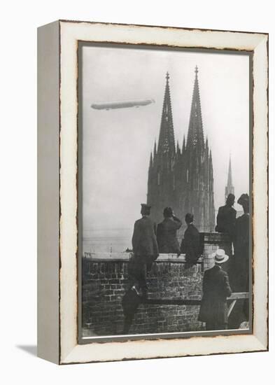 Excited Spectators Watching a Zeppelin Z111 Fly Over Cologne Cathedral Germany-null-Framed Premier Image Canvas