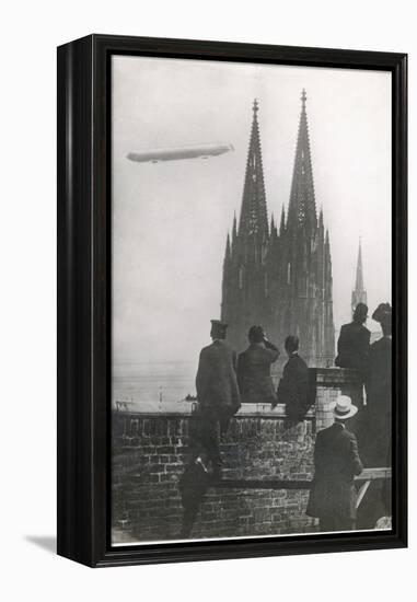 Excited Spectators Watching a Zeppelin Z111 Fly Over Cologne Cathedral Germany-null-Framed Premier Image Canvas