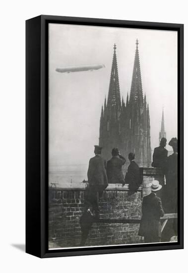 Excited Spectators Watching a Zeppelin Z111 Fly Over Cologne Cathedral Germany-null-Framed Premier Image Canvas