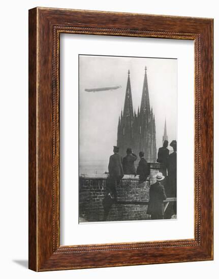 Excited Spectators Watching a Zeppelin Z111 Fly Over Cologne Cathedral Germany-null-Framed Photographic Print