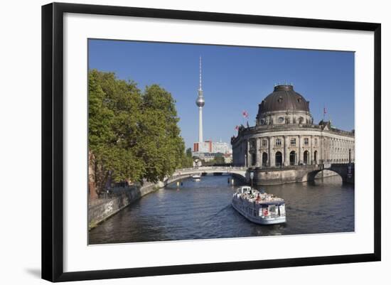 Excursion boat on Spree River, Bode Museum, Museum Island, UNESCO World Heritage, Berlin, Germany-Markus Lange-Framed Photographic Print