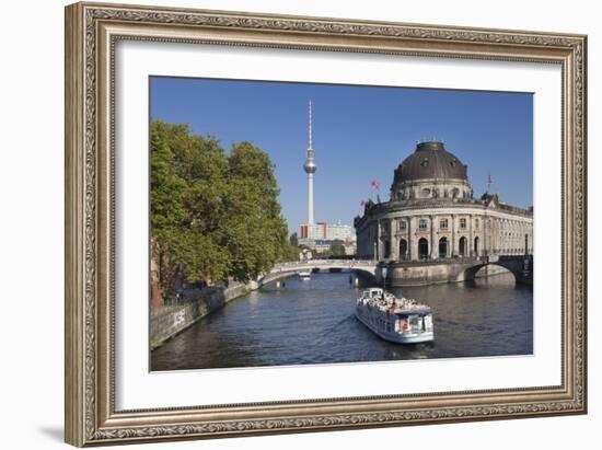 Excursion boat on Spree River, Bode Museum, Museum Island, UNESCO World Heritage, Berlin, Germany-Markus Lange-Framed Photographic Print