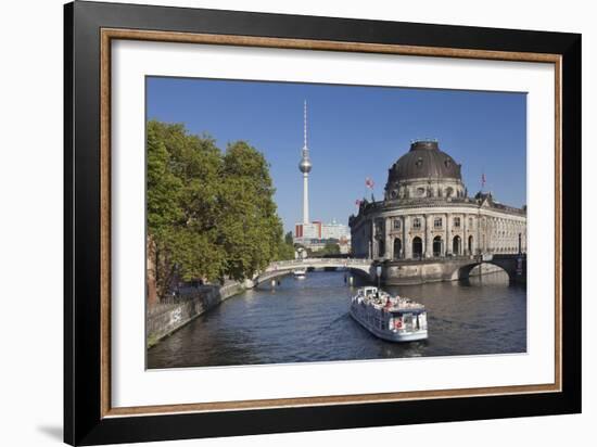 Excursion boat on Spree River, Bode Museum, Museum Island, UNESCO World Heritage, Berlin, Germany-Markus Lange-Framed Photographic Print