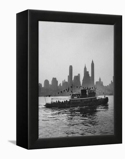 Excursion Party Tugboat with City Skyline in the Background-Lisa Larsen-Framed Premier Image Canvas