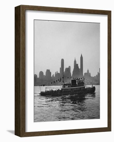 Excursion Party Tugboat with City Skyline in the Background-Lisa Larsen-Framed Photographic Print