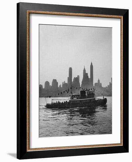 Excursion Party Tugboat with City Skyline in the Background-Lisa Larsen-Framed Photographic Print