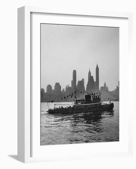 Excursion Party Tugboat with City Skyline in the Background-Lisa Larsen-Framed Photographic Print