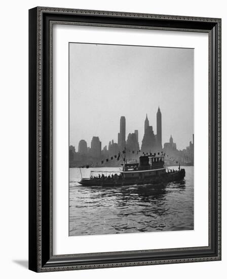 Excursion Party Tugboat with City Skyline in the Background-Lisa Larsen-Framed Photographic Print