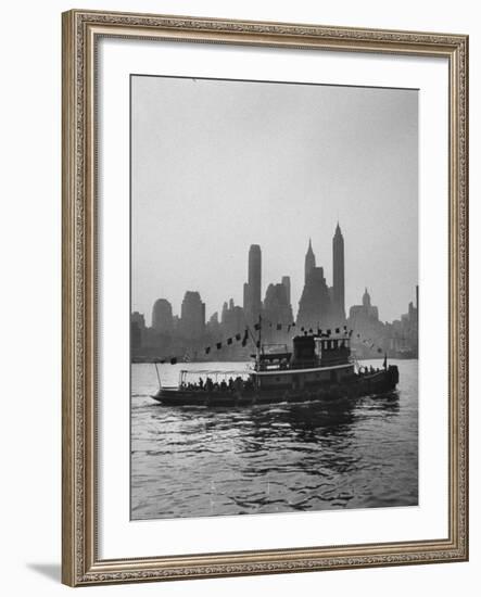 Excursion Party Tugboat with City Skyline in the Background-Lisa Larsen-Framed Photographic Print