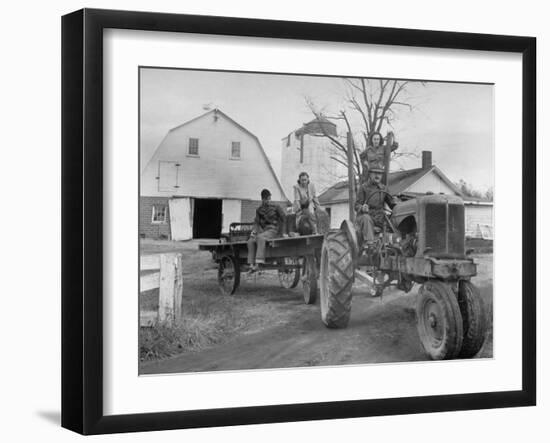 Exiled Premier of Hungary, Ferenc Nagy and His Family Working on Farm-null-Framed Premium Photographic Print