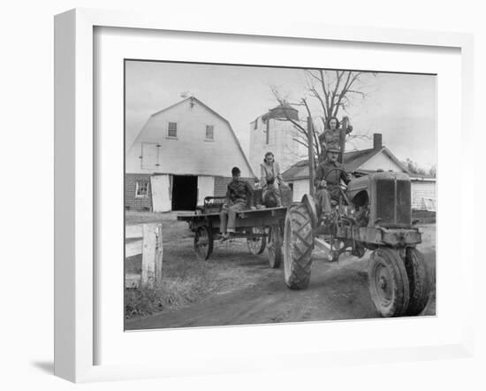 Exiled Premier of Hungary, Ferenc Nagy and His Family Working on Farm-null-Framed Premium Photographic Print