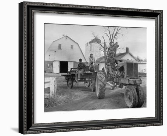 Exiled Premier of Hungary, Ferenc Nagy and His Family Working on Farm-null-Framed Premium Photographic Print