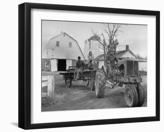 Exiled Premier of Hungary, Ferenc Nagy and His Family Working on Farm-null-Framed Photographic Print