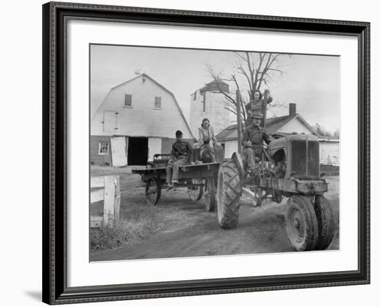 Exiled Premier of Hungary, Ferenc Nagy and His Family Working on Farm-null-Framed Photographic Print