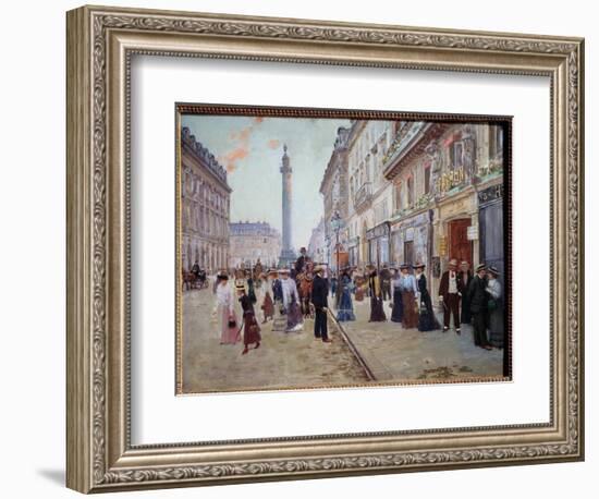 Exit of the Workers from the Paquin House Rue De La Paix (Place Vendome with the Column). Painting-Jean Beraud-Framed Giclee Print