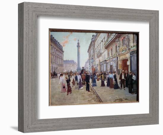 Exit of the Workers from the Paquin House Rue De La Paix (Place Vendome with the Column). Painting-Jean Beraud-Framed Giclee Print