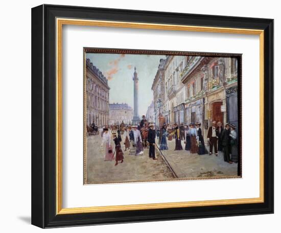 Exit of the Workers from the Paquin House Rue De La Paix (Place Vendome with the Column). Painting-Jean Beraud-Framed Giclee Print