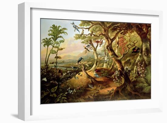 Exotic Birds and Insects Among Trees and Foliage in a Mountainous River Landscape-Philip Reinagle-Framed Giclee Print