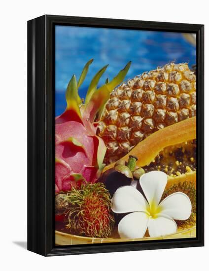 Exotic Fruits: Lychees, Red Pitahaya, Papaya, Pineapple-Vladimir Shulevsky-Framed Premier Image Canvas