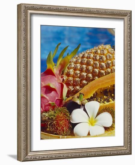 Exotic Fruits: Lychees, Red Pitahaya, Papaya, Pineapple-Vladimir Shulevsky-Framed Photographic Print