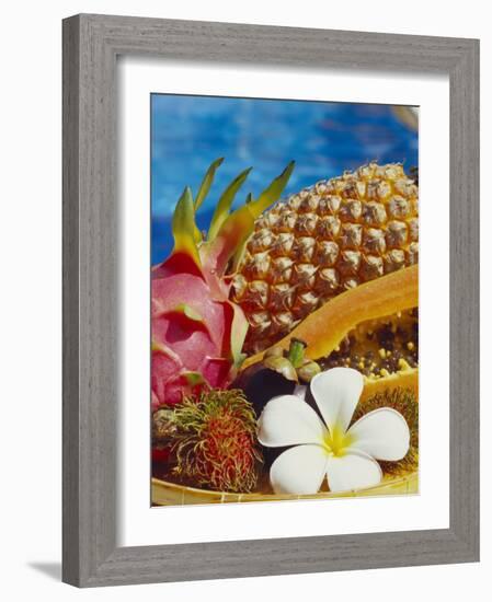 Exotic Fruits: Lychees, Red Pitahaya, Papaya, Pineapple-Vladimir Shulevsky-Framed Photographic Print