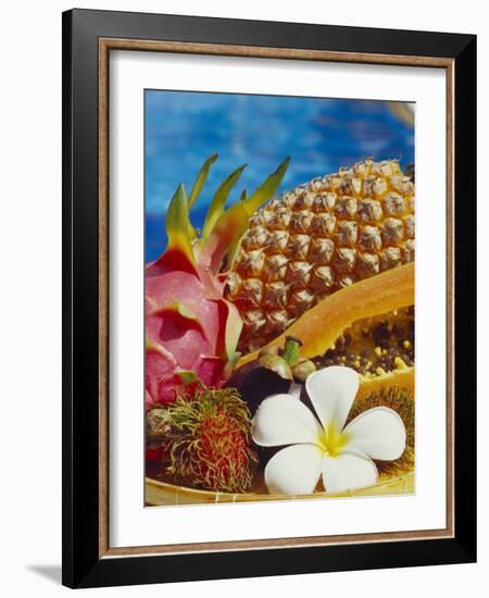 Exotic Fruits: Lychees, Red Pitahaya, Papaya, Pineapple-Vladimir Shulevsky-Framed Photographic Print