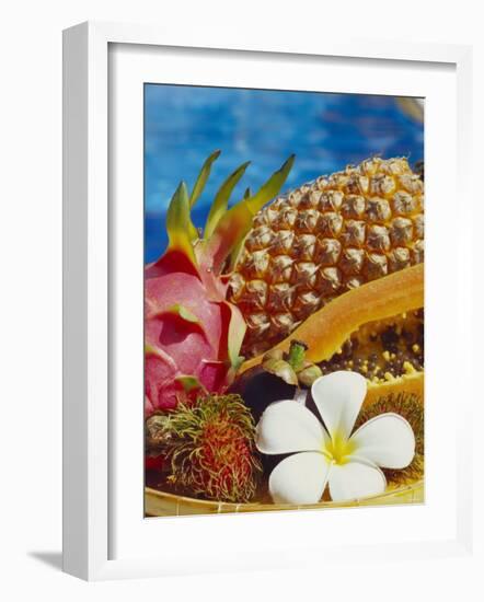 Exotic Fruits: Lychees, Red Pitahaya, Papaya, Pineapple-Vladimir Shulevsky-Framed Photographic Print